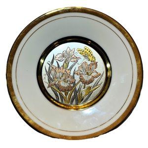 The Art of Chokin 24K Edged 6" Decorative Accent Plate Flowers & Butterfly Theme